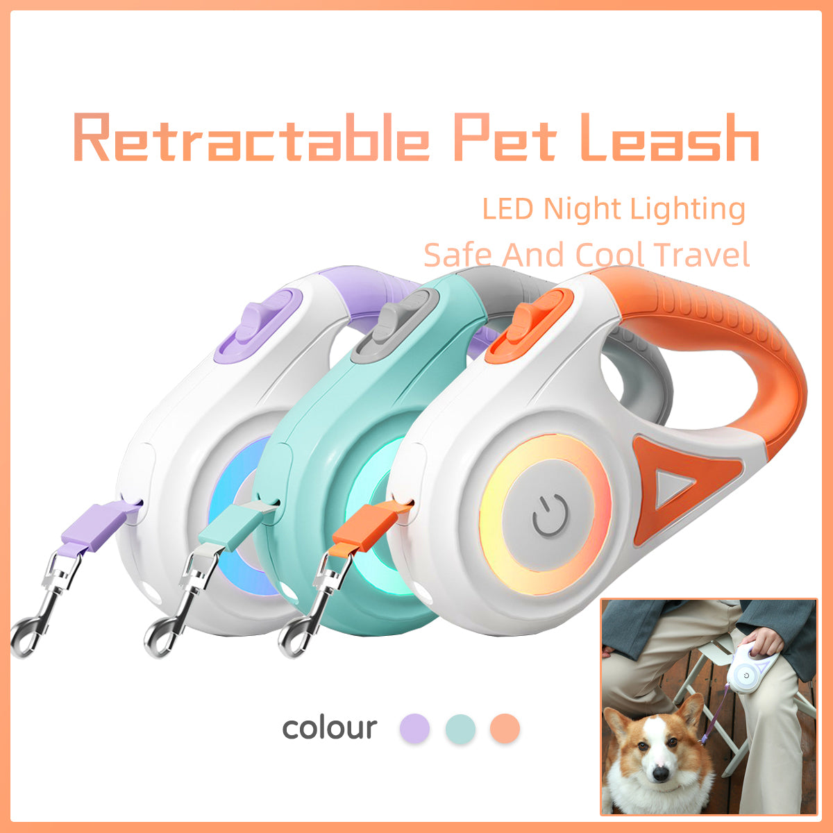 Retractable Dog Leash with Collar & Spotlight – Automatic Heavy Duty Pet Leash for Small, Medium & Large Dogs (3M / 5M)