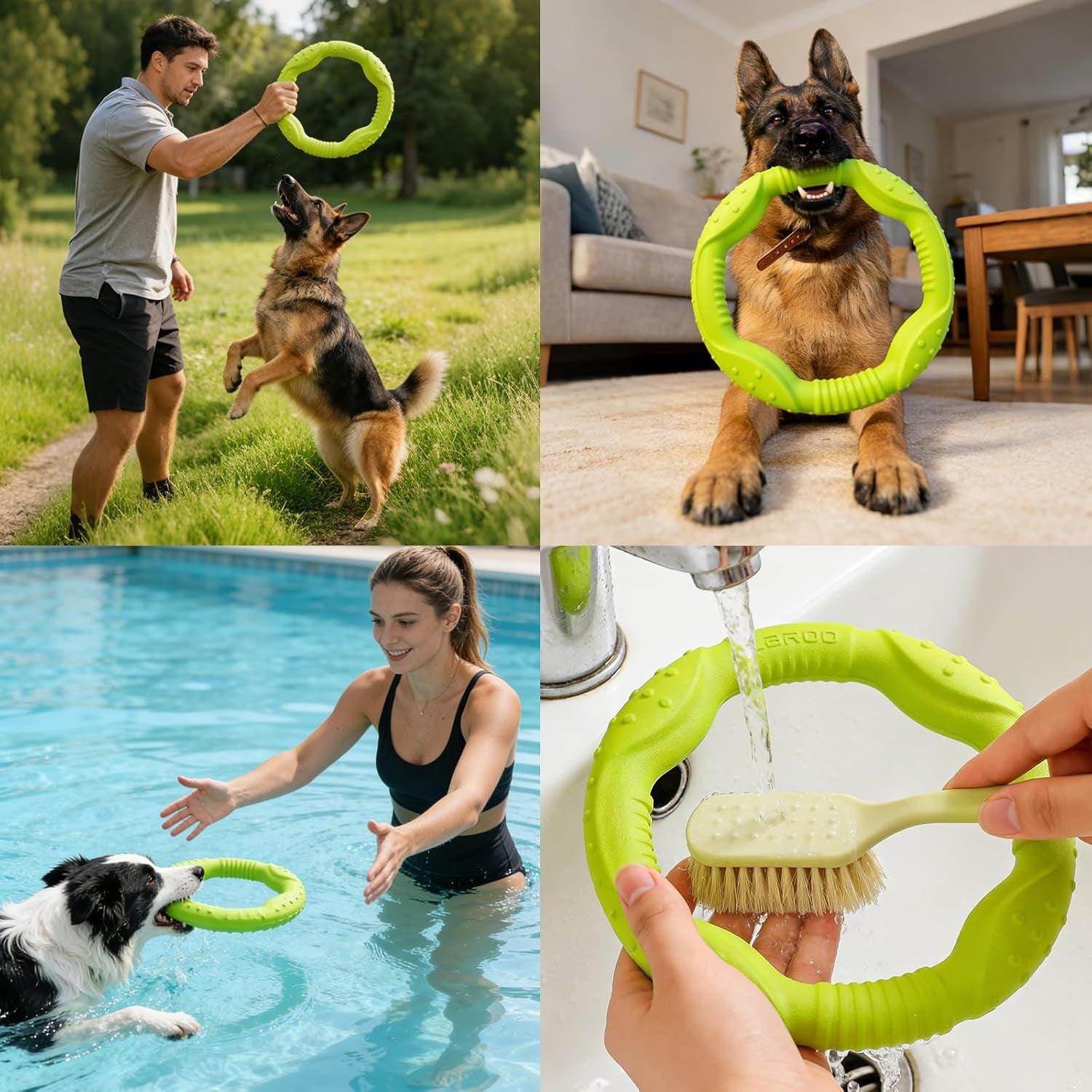 Dog Ring Toy Durable Flying Ring for Fetch, Water Play & Training | Tough Chew-Proof Design for Aggressive Chewer Breeds, Easy-Throw Lightweight Frisbee for Medium/Large Dogs(Green/30Cm)