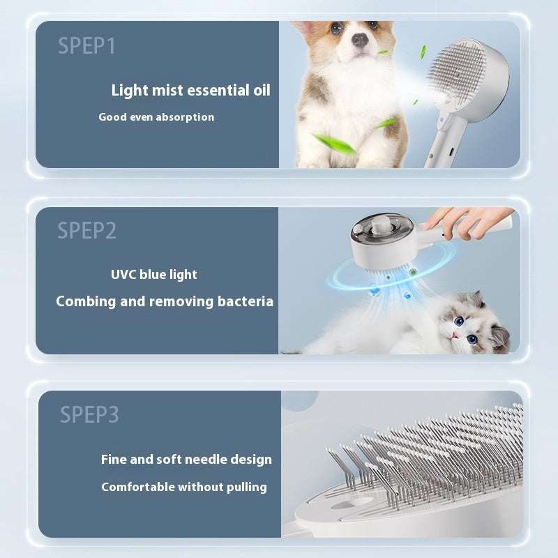 Pet Steam Brush for Dogs & Cats – Self-Cleaning Hair Remover Comb with Spray & UV Sterilization | Grooming Brush for Shedding