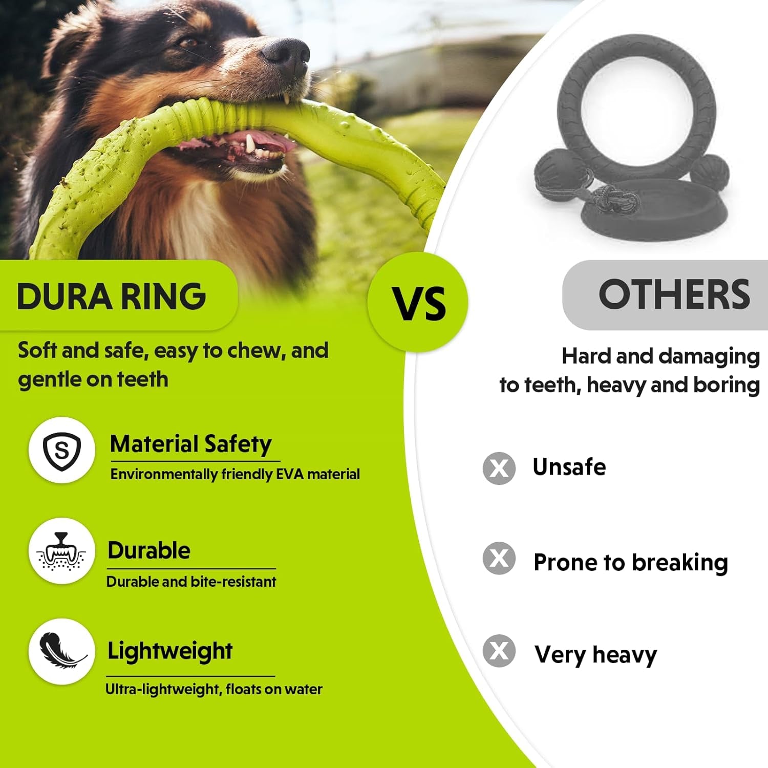 Dog Ring Toy Durable Flying Ring for Fetch, Water Play & Training | Tough Chew-Proof Design for Aggressive Chewer Breeds, Easy-Throw Lightweight Frisbee for Medium/Large Dogs(Green/30Cm)